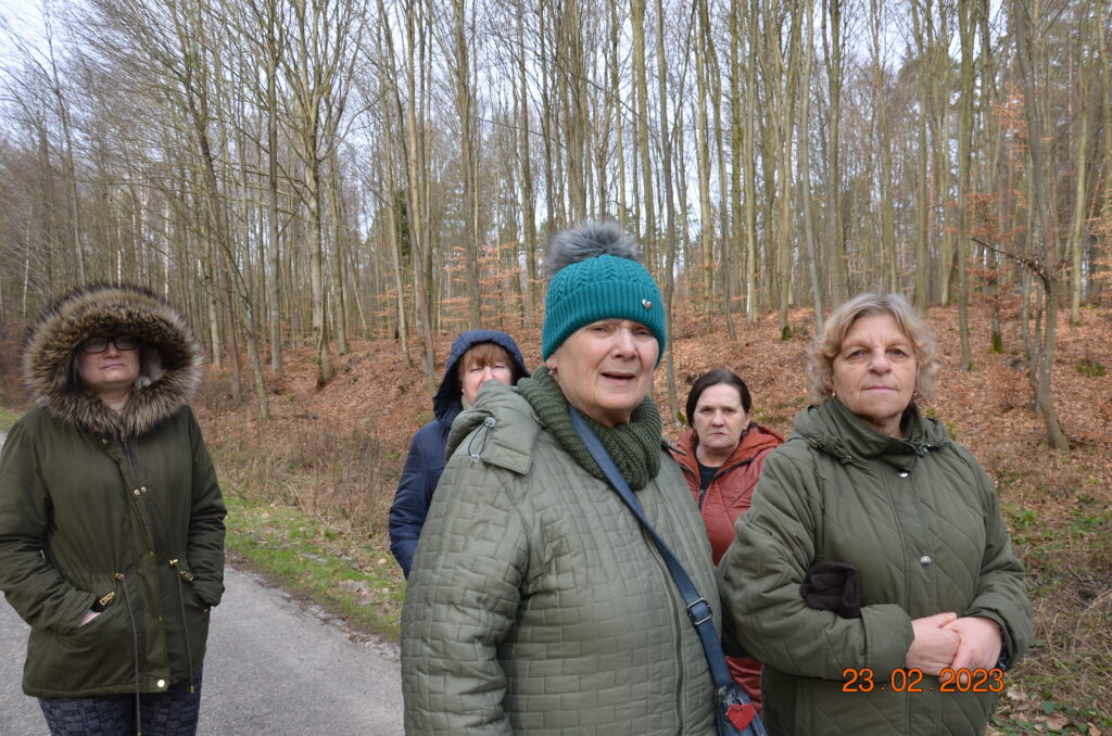 grupa pan spaceruje po lesie